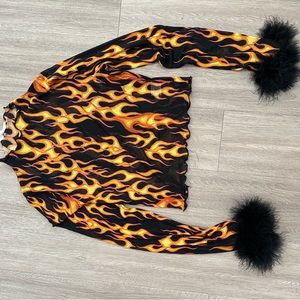 Black and Orange Graphic Blouse with Peter Pan Collar